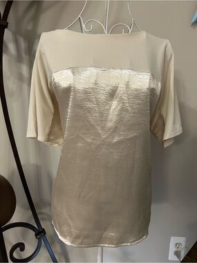 Alfani Metallic Cream Short-Sleeve Top
